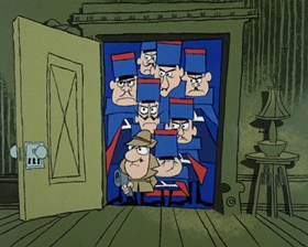 Screenshots from the 1965 DePatie Freleng cartoon The Great DeGaulle Stone Operation