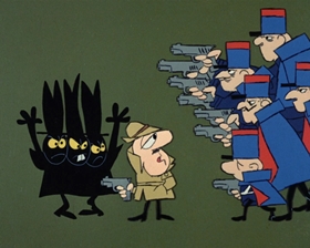 Screenshots from the 1965 DePatie Freleng cartoon The Great DeGaulle Stone Operation