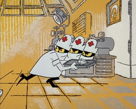 Screenshots from the 1965 DePatie Freleng cartoon The Great DeGaulle Stone Operation