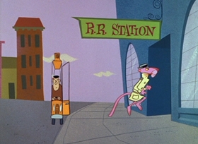 Screenshots from the 1965 DePatie Freleng cartoon Pinkfinger