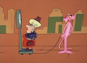 Screenshots from the 1965 DePatie Freleng cartoon An Ounce of Pink
