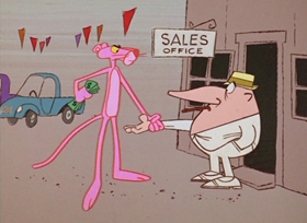 Screenshots from the 1966 DePatie Freleng cartoon Pink Pistons