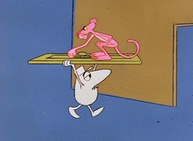 Screenshots from the 1966 DePatie Freleng cartoon The Pink Blueprint