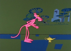 Screenshots from the 1966 DePatie Freleng cartoon Genie with the Light Pink Fur