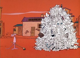 Screenshots from the 1967 DePatie Freleng cartoon Pink of the Litter