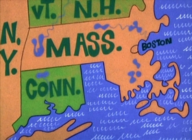 Screenshots from the 1967 Jay Ward Productions cartoon One of our States is Missing