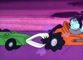 Screenshots from the 1967 Jay Ward Productions cartoon Monster Rally
