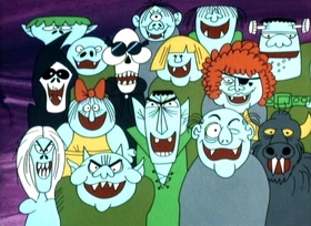 Screenshots from the 1967 Jay Ward Productions cartoon Monster Rally