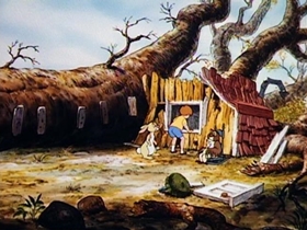 Screenshots from the 1968 Disney cartoon Winnie the Pooh and the Blustery Day