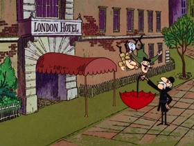 Screenshots from the 1968 DePatie Freleng cartoon London Derriere