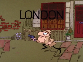 Screenshots from the 1968 DePatie Freleng cartoon London Derriere