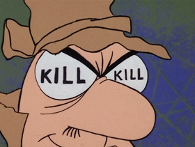 Screenshots from the 1968 DePatie Freleng cartoon Les Miserobots