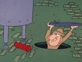 Screenshots from the 1968 DePatie Freleng cartoon Les Miserobots