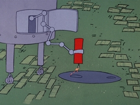 Screenshots from the 1968 DePatie Freleng cartoon Les Miserobots