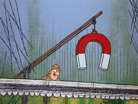 Screenshots from the 1968 DePatie Freleng cartoon Les Miserobots