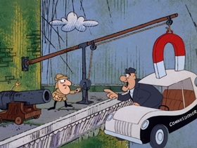 Screenshots from the 1968 DePatie Freleng cartoon Les Miserobots