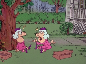 Screenshots from the 1968 DePatie Freleng cartoon Le Ball and Chain Gang