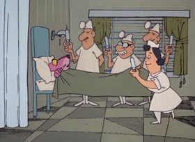 Screenshots from the 1968 DePatie Freleng cartoon The Pink Pill