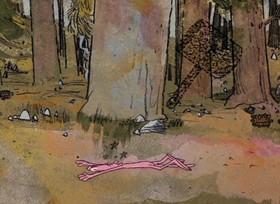 Screenshots from the 1968 DePatie Freleng cartoon Pink is a Many Splintered Thing