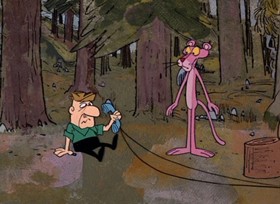Screenshots from the 1968 DePatie Freleng cartoon Pink is a Many Splintered Thing
