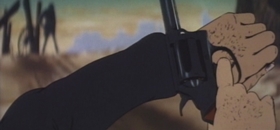 Screenshots from the 1969 TMS Entertainment cartoon Lupin III: Pilot Film