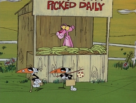 Screenshots from the 1969 DePatie Freleng cartoon Pink on the Cob
