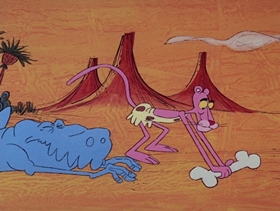 Screenshots from the 1969 DePatie Freleng cartoon Extinct Pink