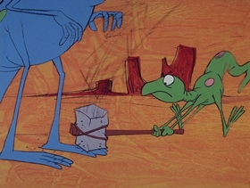 Screenshots from the 1969 DePatie Freleng cartoon Extinct Pink