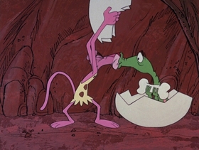 Screenshots from the 1969 DePatie Freleng cartoon Extinct Pink