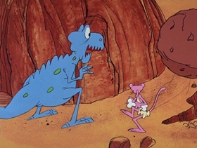 Screenshots from the 1969 DePatie Freleng cartoon Extinct Pink