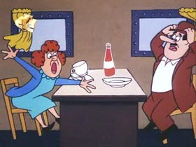 Screenshots from the 1971 Walter Lantz cartoon Kitty From the City