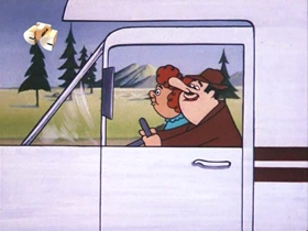 Screenshots from the 1971 Walter Lantz cartoon Kitty From the City