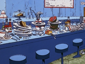 Screenshots from the 1971 DePatie Freleng cartoon Pink Blue Plate