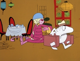 Screenshots from the 1971 DePatie Freleng cartoon Gong with the Pink