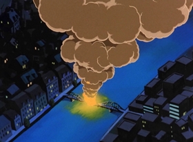 Screenshots from the 1972 TMS Entertainment cartoon When the Seventh Bridge Falls