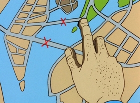 Screenshots from the 1972 TMS Entertainment cartoon When the Seventh Bridge Falls