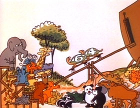 Screenshots from the 1973 Focus Design, Inc. cartoon Elementary, My Dear