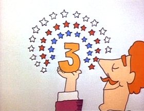 Screenshots from the 1973 Focus Design, Inc. cartoon Three Is a Magic Number