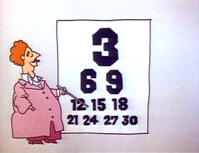 Screenshots from the 1973 Focus Design, Inc. cartoon Three Is a Magic Number