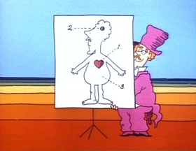 Screenshots from the 1973 Focus Design, Inc. cartoon Three Is a Magic Number