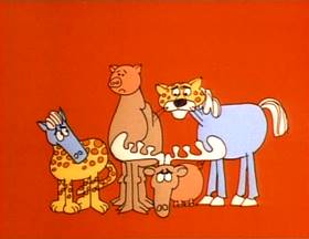 Screenshots from the 1973 Focus Design, Inc. cartoon The Four-Legged Zoo
