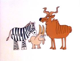 Screenshots from the 1973 Focus Design, Inc. cartoon The Four-Legged Zoo