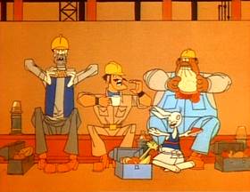 Screenshots from the 1973 Focus Design, Inc. cartoon Lucky Seven Sampson