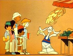 Screenshots from the 1973 Focus Design, Inc. cartoon Lucky Seven Sampson