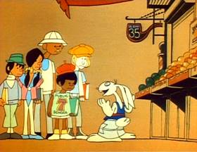 Screenshots from the 1973 Focus Design, Inc. cartoon Lucky Seven Sampson
