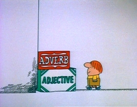 Screenshots from the 1974 Focus Design, Inc. cartoon Lolly, Lolly, Lolly, Get Your Adverbs Here