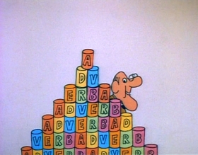 Screenshots from the 1974 Focus Design, Inc. cartoon Lolly, Lolly, Lolly, Get Your Adverbs Here