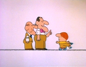 Screenshots from the 1974 Focus Design, Inc. cartoon Lolly, Lolly, Lolly, Get Your Adverbs Here