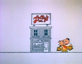 Screenshots from the 1974 Focus Design, Inc. cartoon Lolly, Lolly, Lolly, Get Your Adverbs Here
