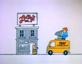 Screenshots from the 1974 Focus Design, Inc. cartoon Lolly, Lolly, Lolly, Get Your Adverbs Here